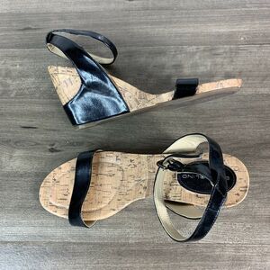 Bandolino Sandals Ankle Strap Open Toe Wedge Heels Black Size 9.5 M